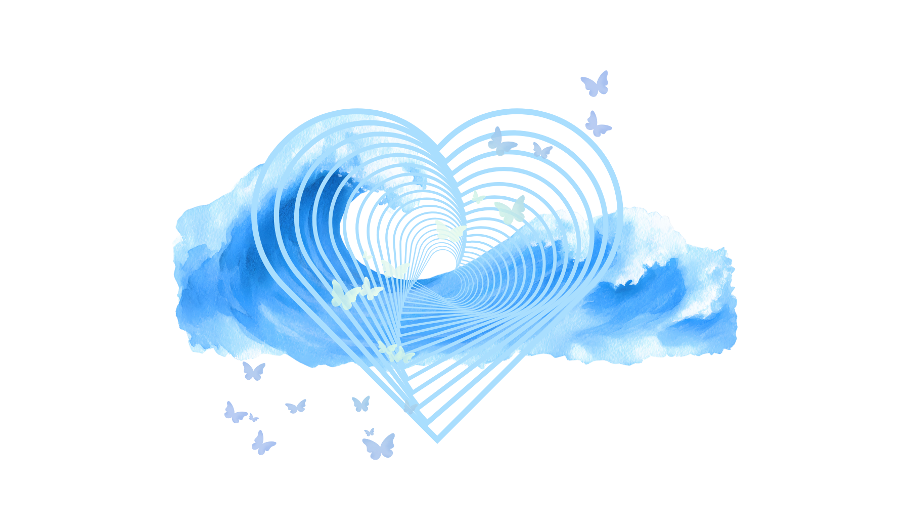 spiraling love over an ocean with butterflies overlayed